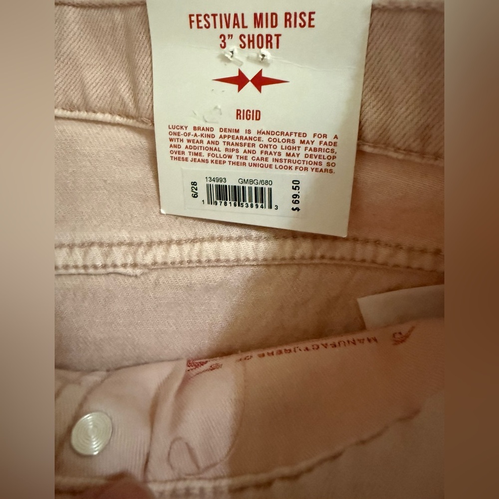 Lucky Brand Pink Festival Denim Shorts Size 6/28 Mid Rise NWT Blush Wash - Picture 8 of 11